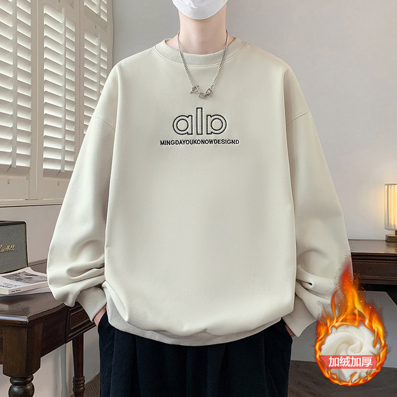 冬季加绒加厚卫衣12男孩13初中学生14潮流帅气15岁大童宽松打底衫