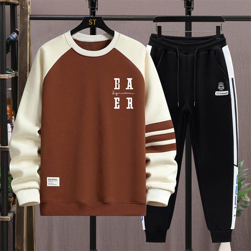 春秋季纯棉卫衣男孩13初高中学生帅气15岁青少年大童长袖T恤套装