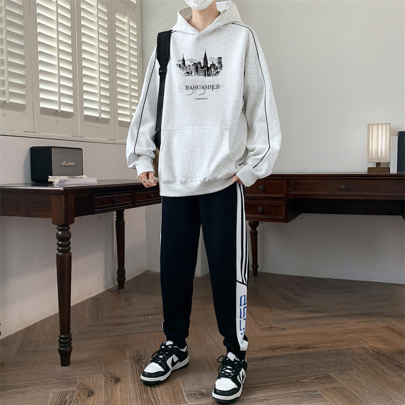 春季长袖t恤男孩12-15岁初高中学生13连帽卫衣14大童宽松运动套装