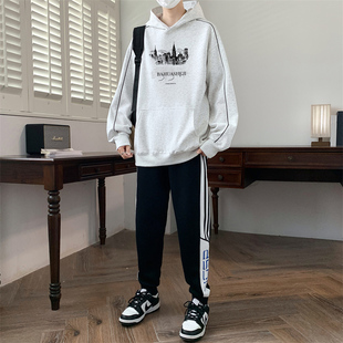 春季长袖t恤男孩12-15岁初高中学生13连帽卫衣14大童宽松运动套装