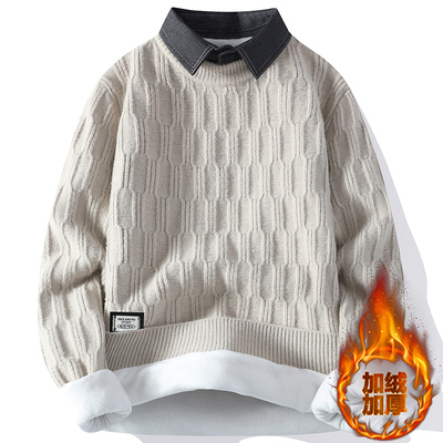 冬季潮流宽松毛衣男孩13初中学生14岁青少年15大童加绒加厚针织衫