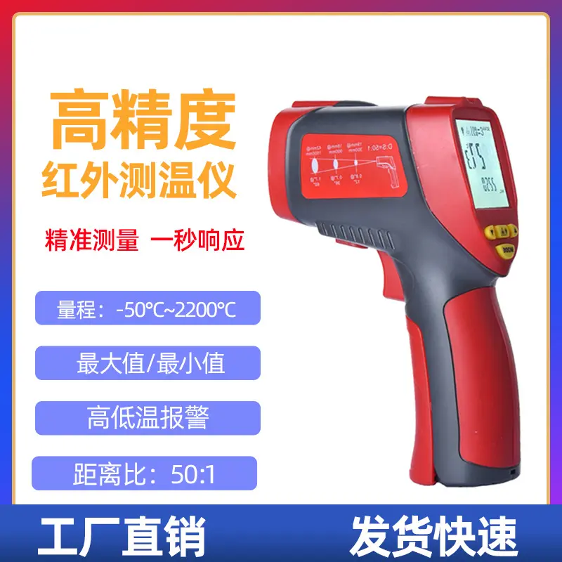 激光测温仪高精度手持式非接触2200℃电子温度计红外线测温枪