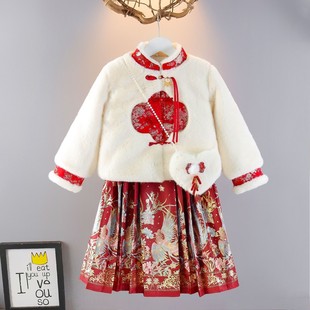 女童旗袍冬装儿童汉服古风拜年服宝宝冬季唐装新中式国风套装古装