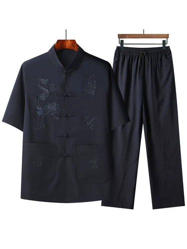 Летний комплект для пожилых людей, ханьфу, короткий рукав, для среднего возраста, китайский стиль