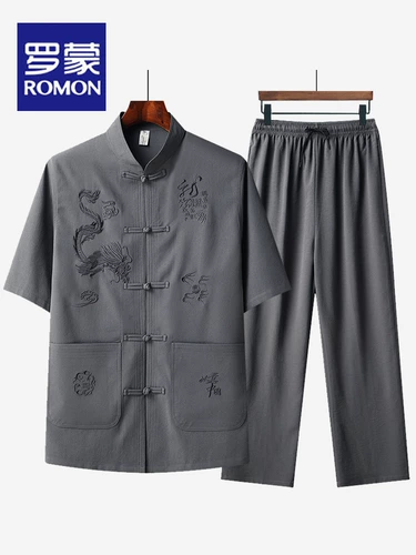 Летний комплект для пожилых людей, ханьфу, короткий рукав, для среднего возраста, китайский стиль