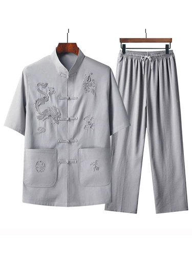 Летний комплект для пожилых людей, ханьфу, короткий рукав, для среднего возраста, китайский стиль