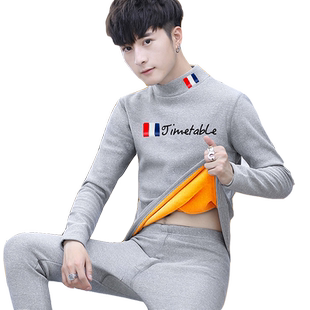 男士保暖内衣套装青年加绒加厚打底衫冬季学生大童裤子加上衣一套