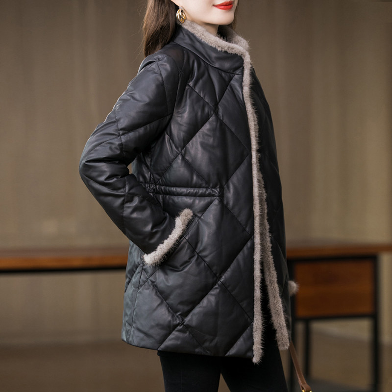 2024冬新款真皮羽绒服女中长款皮衣水貂毛立领绵羊皮海宁皮草外套
