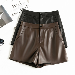 真皮短裤女2024年秋冬新款经典纯色绵羊皮靴裤高腰显瘦百搭休闲裤