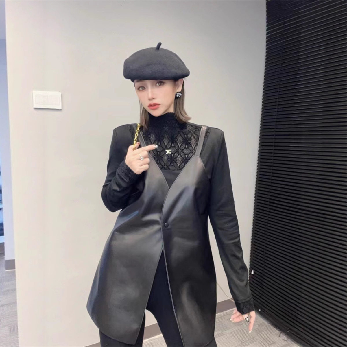 真皮连衣裙女吊带A字皮裙绵羊皮