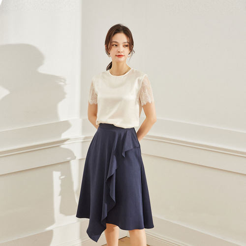 23夏季新款透气A字不规则飘逸日式优雅显瘦气质半身裙女13315