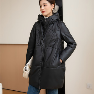真皮羽绒服女绵羊皮中长款 海宁皮草 高端大码 加厚外套2024秋冬新款