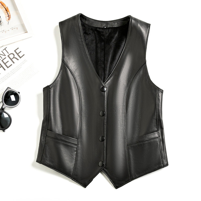 真皮西装马甲女2024秋冬新款绵羊皮通勤常规马夹外套气质百搭显瘦