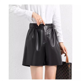 2024年秋冬真皮绵羊皮短裤五分裤高腰显瘦靴裤百搭女皮裤阔腿潮