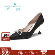 The new pearl bow stiletto high-heeled shallow mouth low-top commuter shoes women's TA21103-83
