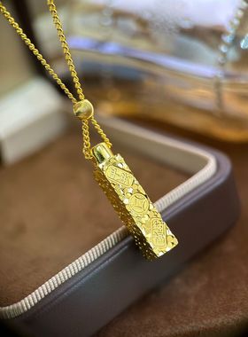 新中式碎碎冰小金条吊坠镀金爆闪四方来财印章项链方形吊坠锁骨链