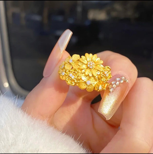 金店同款沙金繁花锦簇戒指女款时尚百搭指环送女友礼物送妈妈