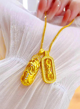 沙金镶钻貔貅金刚杵叠戴吊坠项链女锁骨链新款礼物