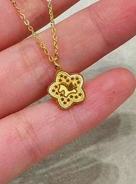 沙金新中式五角星小马吊坠项链女轻奢小众高级感锁骨链送闺蜜礼物