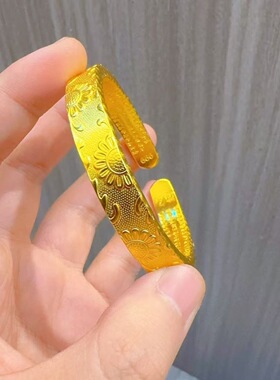 越南沙金手镯向日葵小雏菊心经轻奢百搭开口镯子小众轻奢高级感