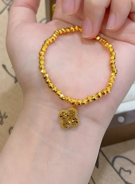 古法沙金四叶草手链女款轻奢小众设计感高级气质百搭手串