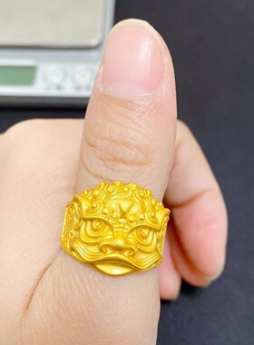 古法轻奢瑞兽呈祥金色醒狮瑞兽戒指国潮新中式转运霸气男尾戒指环