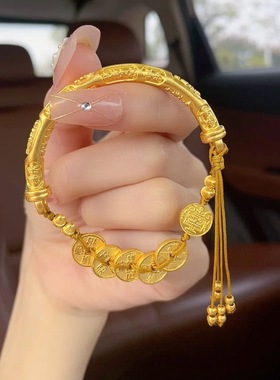 古法沙金五路财神五钱帝半镯手链复古新中式百搭轻奢编织手环手饰