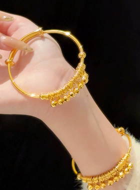 金店同款古法沙金八宝铃铛手镯女仿真黄金色手环送女友礼物