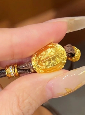 新中式国潮风富甲一方小金龟吊坠古法沙金錾刻实心乌龟手链