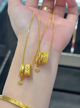 新中式金店同款万相宝相花双筒路路通流苏项链女复古浮雕锁骨链