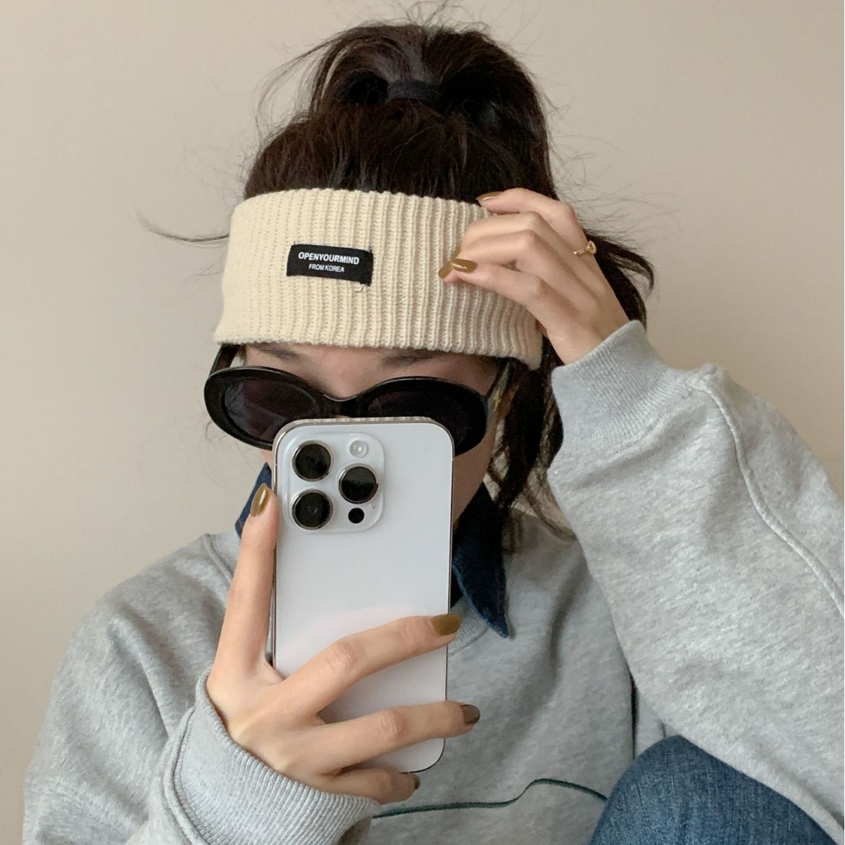 毛线针织发带女网红宽边头饰潮毛线针织帽头带简约纯色压发头箍