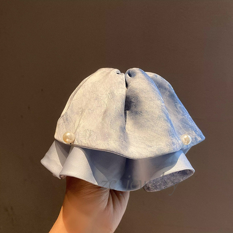 淡雅清新淡蓝油画扎染裙摆高马尾夹女时尚精致后脑勺盘发发抓发卡