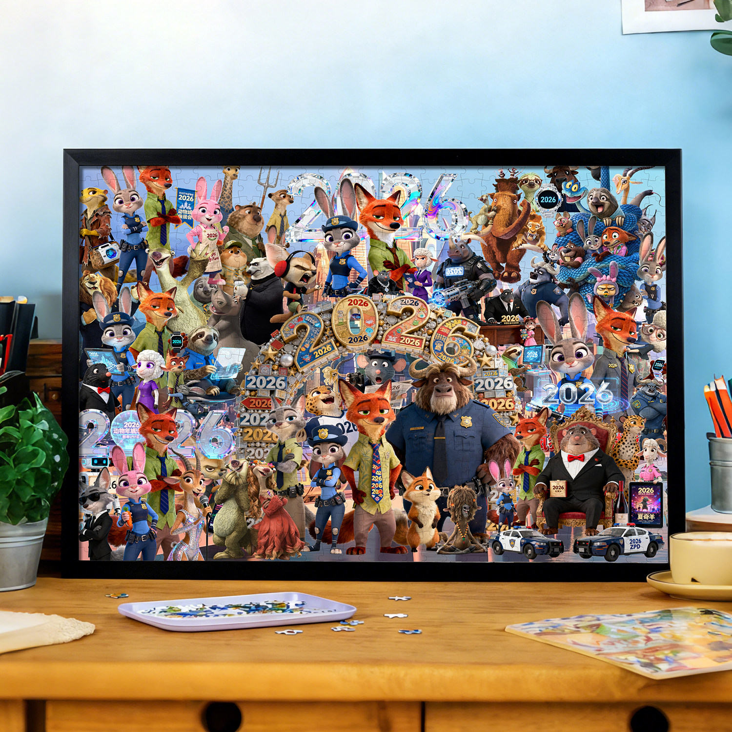 疯狂动物城卡通动漫拼图300/500/1000片带框木质成人儿童益智玩具