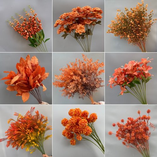 橘色系花材婚礼仿真花插花装饰