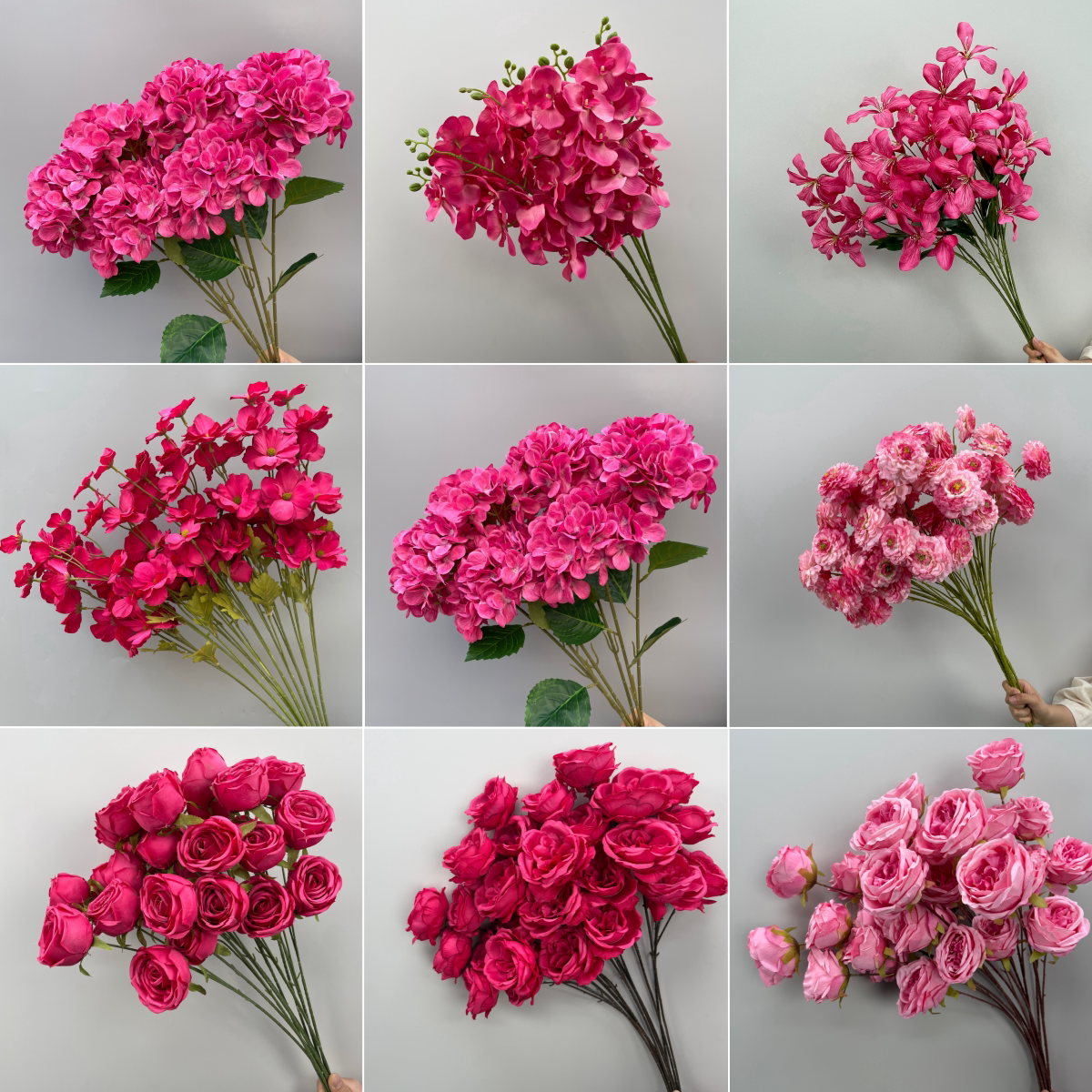 婚礼玫红色系单支花材吊顶插花图片