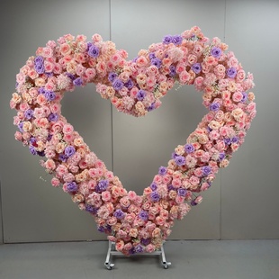 求婚布置爱心花门心型绢花拱门婚礼舞台背景布置成品排花花艺摆件