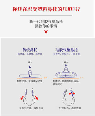 近视眼镜配件大号气囊鼻托长16mm软硅胶鼻垫防滑防压拍送工具螺丝