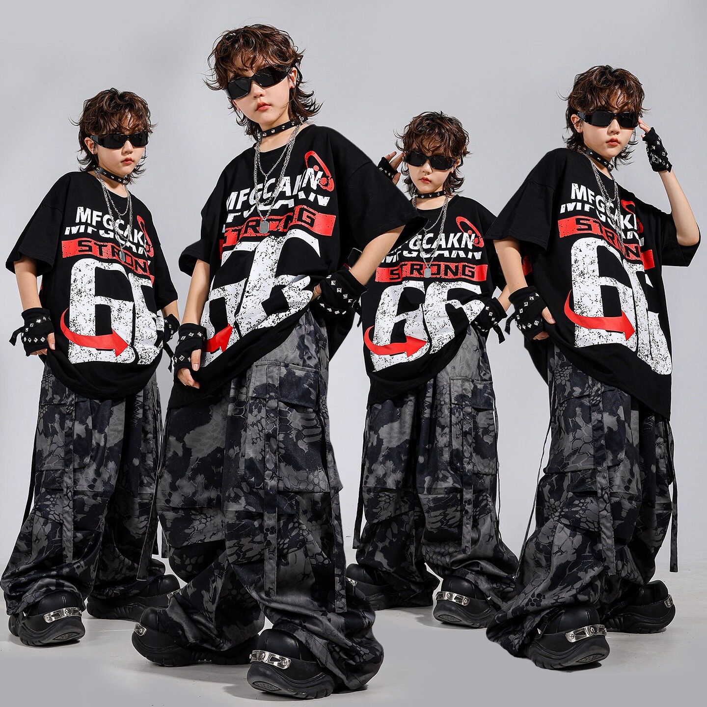 街舞儿童潮服男童嘻哈hiphop表演服宽松女童爵士舞服装幼儿演出服