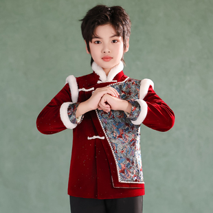 男童唐装儿童中国风演出服2025秋冬新款男孩中山装中式礼服表演服