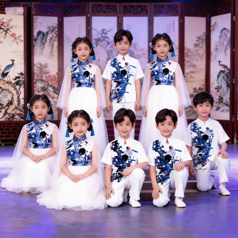 儿童演出服中小学生大合唱男女童诗歌朗诵歌唱比赛民乐古筝表演服