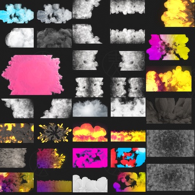真实烟雾爆炸扩散过渡转场烟团雾气冲屏PR/AE素材带透明通道