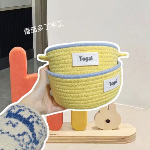 ins风可爱棉线编织收纳筐桌面杂物筐零食化妆品收纳篮袜子储物盒