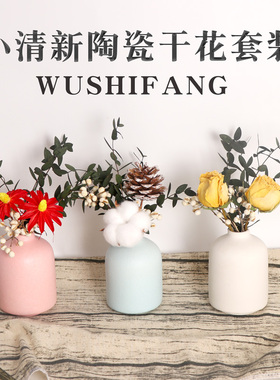 尤加利ins风陶瓷家居摆件干花