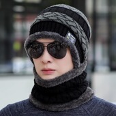 帽子男士 秋冬季 加绒加厚保暖冬天骑车防寒防风护脖百搭针织毛线帽