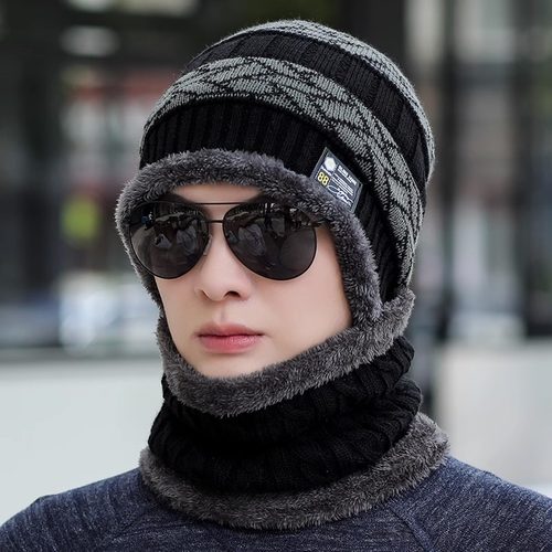 帽子男冬天防风护脖针织毛线帽