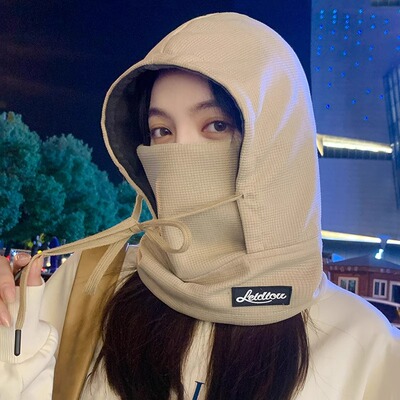 秋冬女款保暖防风护耳围脖一体帽