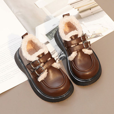 女童冬季加厚真皮英伦小皮鞋