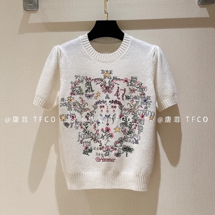天花板 秒500 品质巨好看 德国进口刺绣 山羊绒短袖针织衫 小上衣