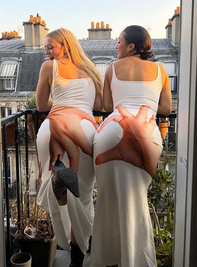 时尚正反两穿闺蜜比心裙姐妹装闺蜜装套装裙子手势吊带长连衣裙女