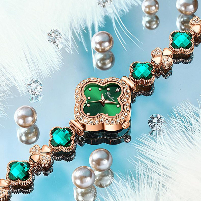 Fenlon/峰浪 祖母绿女士手表四叶草手链防水七夕节送老婆女友礼盒